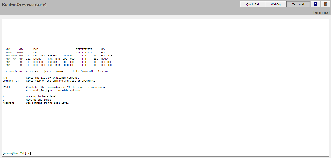 Terminal WebFig MikroTik